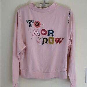 Anthropologie Sundry Tomorrow Pink Embellished Cotton Sweatshirt Medium GUC